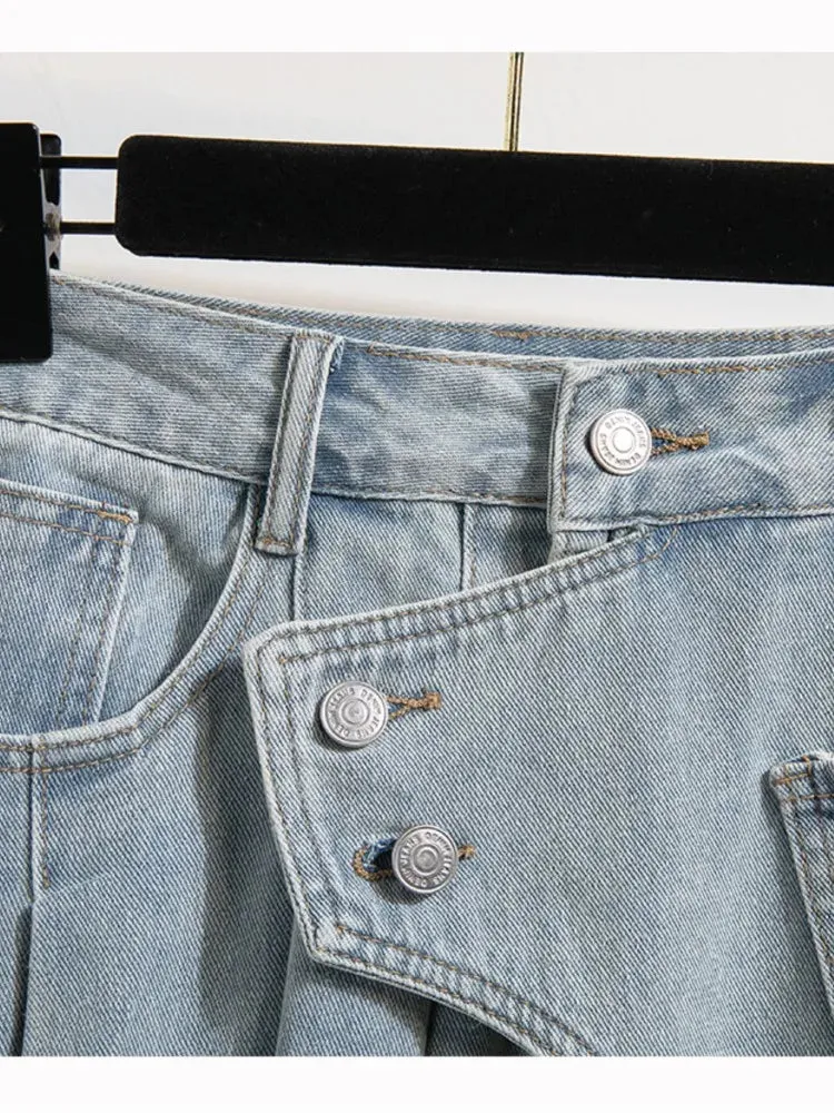 Women's Irregular Fashion Designer Pleated Denim Skirts (Plus Size)