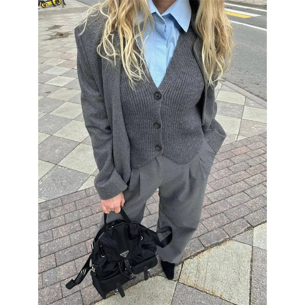 Women's Knit Casual Ribbed Solid Slim V-Neck Vest Cardigan