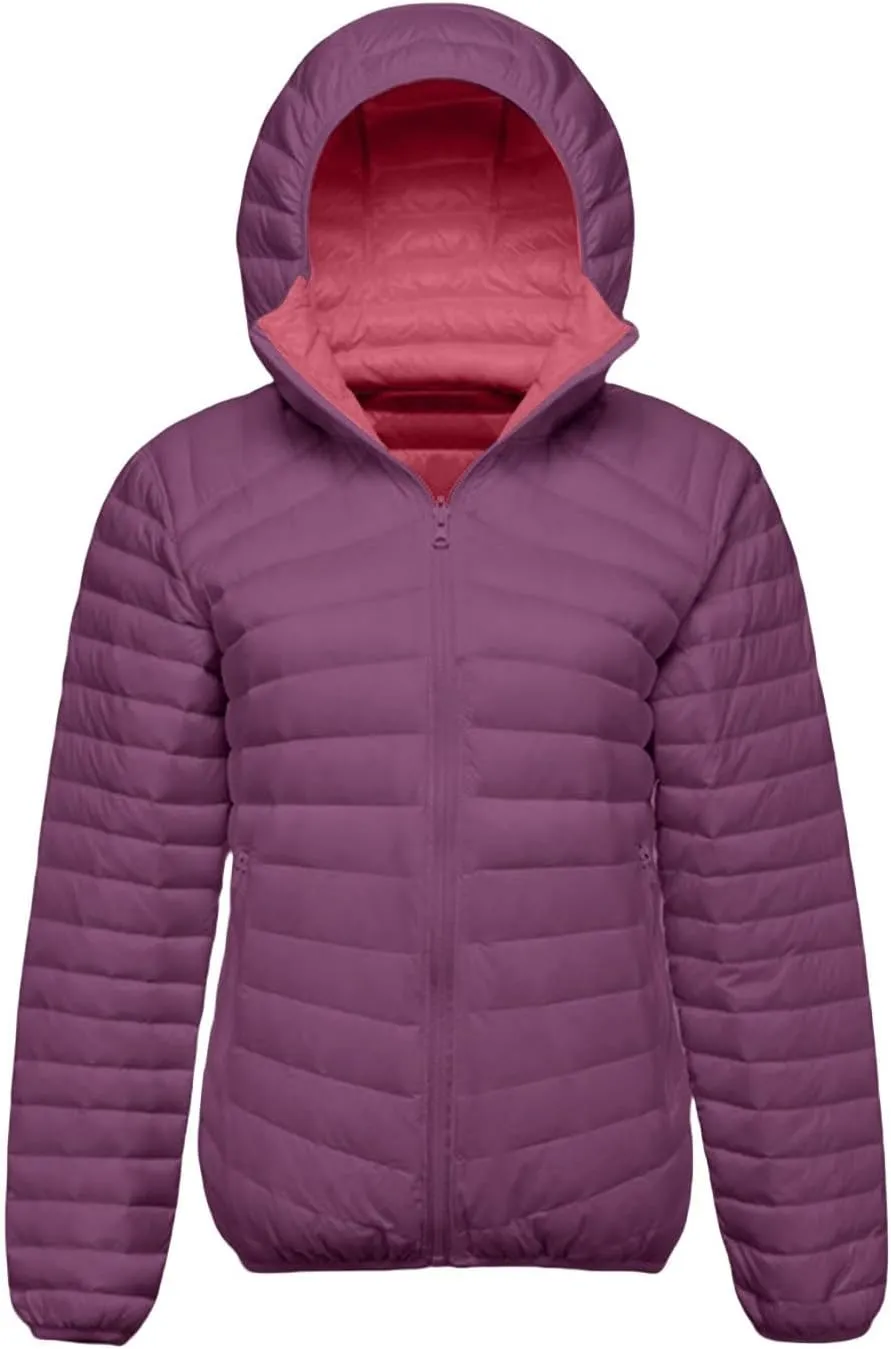 Women's Lightweight Packable Full-Zip Puffer Jacket Water-Resistant Hooded Winter Winter Coat