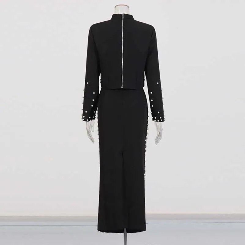 Women's Long Skirt Suit Collarless Top   Skirt Set Formal Skirt Suit