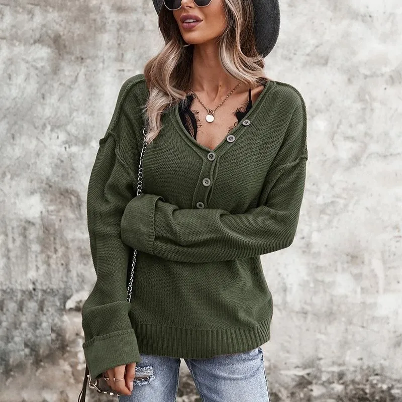 Women's Long-Sleeve V-Neck Jumpers Sweater