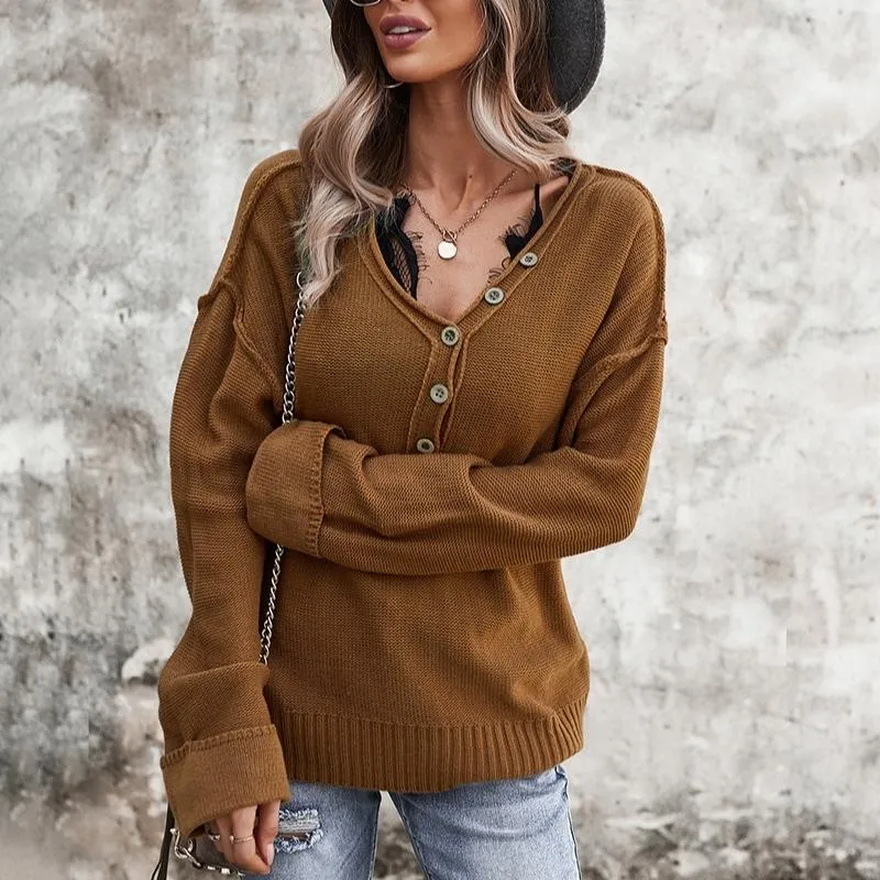 Women's Long-Sleeve V-Neck Jumpers Sweater