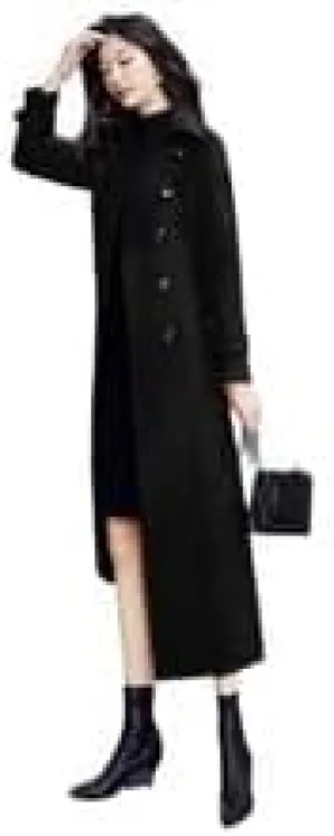 Women's Long Wool Blend Winter Coat, Double Breasted, Forest Green