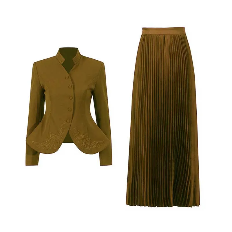 Women's Midi Skirt Suit Standard Collar Long Sleeve Formal Suit