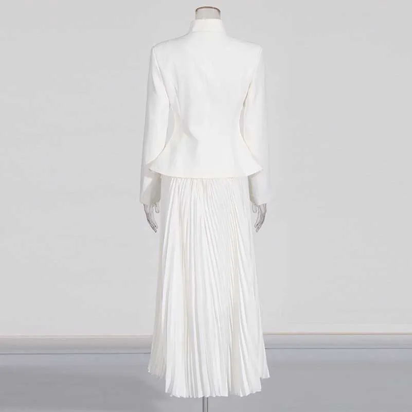 Women's Midi Skirt Suit Standard Collar Long Sleeve Formal Suit