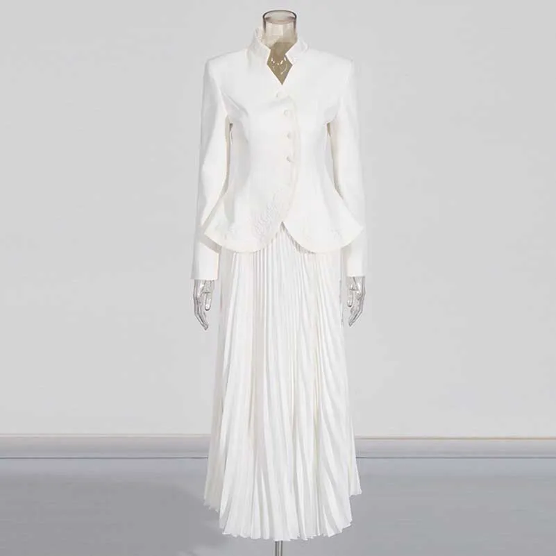 Women's Midi Skirt Suit Standard Collar Long Sleeve Formal Suit