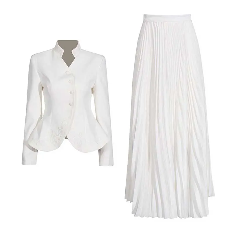 Women's Midi Skirt Suit Standard Collar Long Sleeve Formal Suit