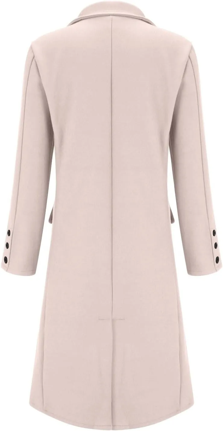 Women's Notched Lapel Collar Double Breasted Elegant Coat Casual Fashion Over Coats Winter Thermal Long Jackets