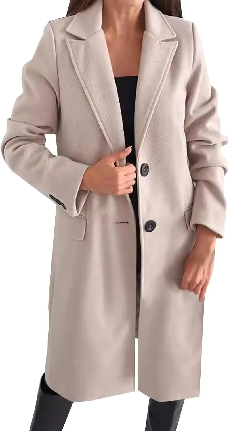 Women's Notched Lapel Collar Double Breasted Elegant Coat Casual Fashion Over Coats Winter Thermal Long Jackets