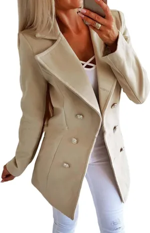 Womens Notched Lapel Trench Coat Double Breasted Winter Warm Quilted Overcoat Business Work Office Suits Pea Jacket