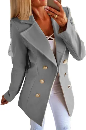 Womens Notched Lapel Trench Coat Double Breasted Winter Warm Quilted Overcoat Business Work Office Suits Pea Jacket