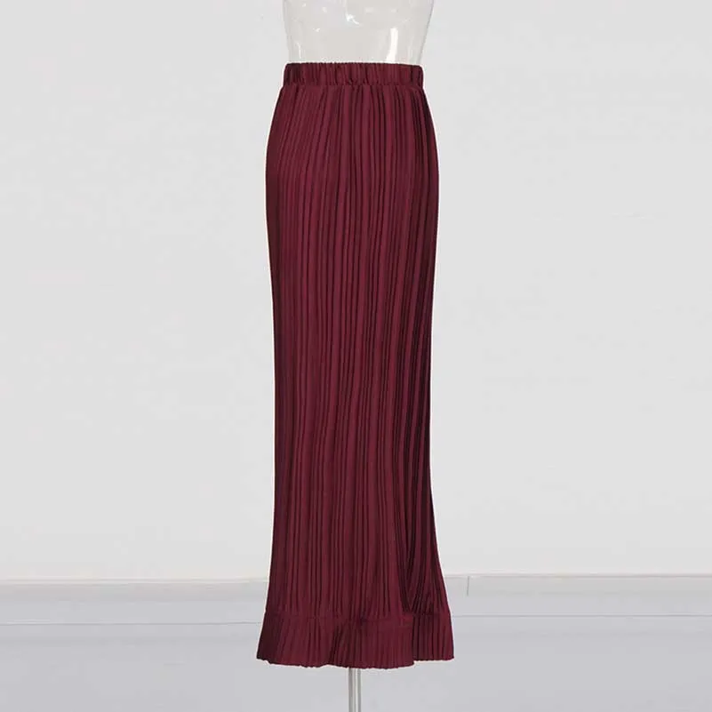 Women's Pleated Top and Skirt Set Maxi Skirt Suit With Belt