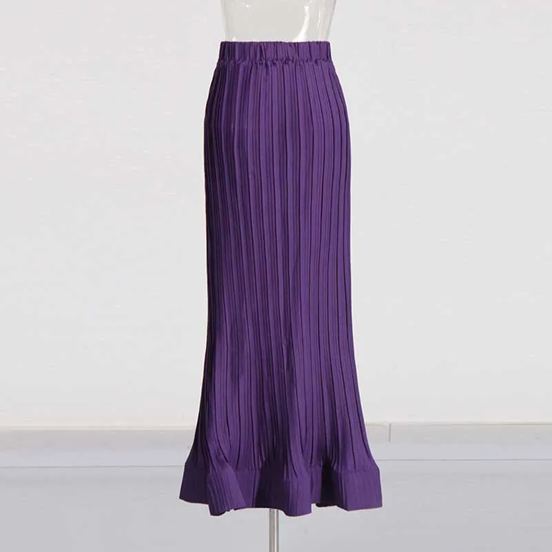 Women's Pleated Top and Skirt Set Maxi Skirt Suit With Belt