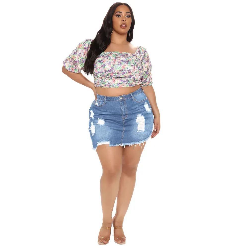 Women's Ripped Fashion Designer 5XL Distress Mini Skirts (Plus Size)