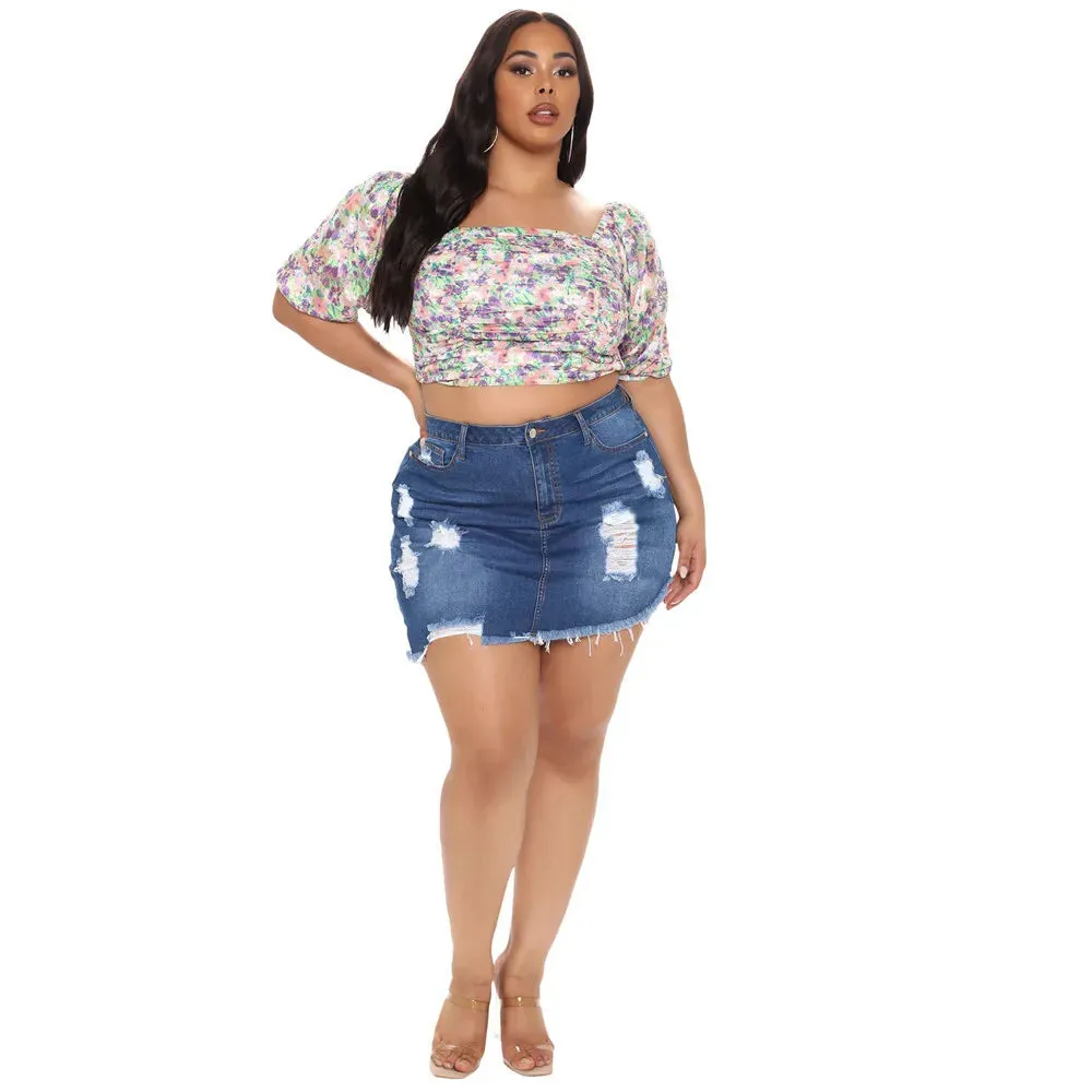 Women's Ripped Fashion Designer 5XL Distress Mini Skirts (Plus Size)
