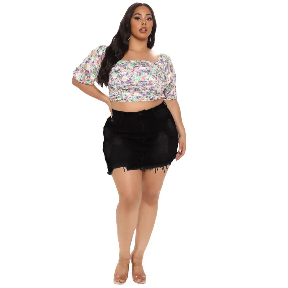 Women's Ripped Fashion Designer 5XL Distress Mini Skirts (Plus Size)