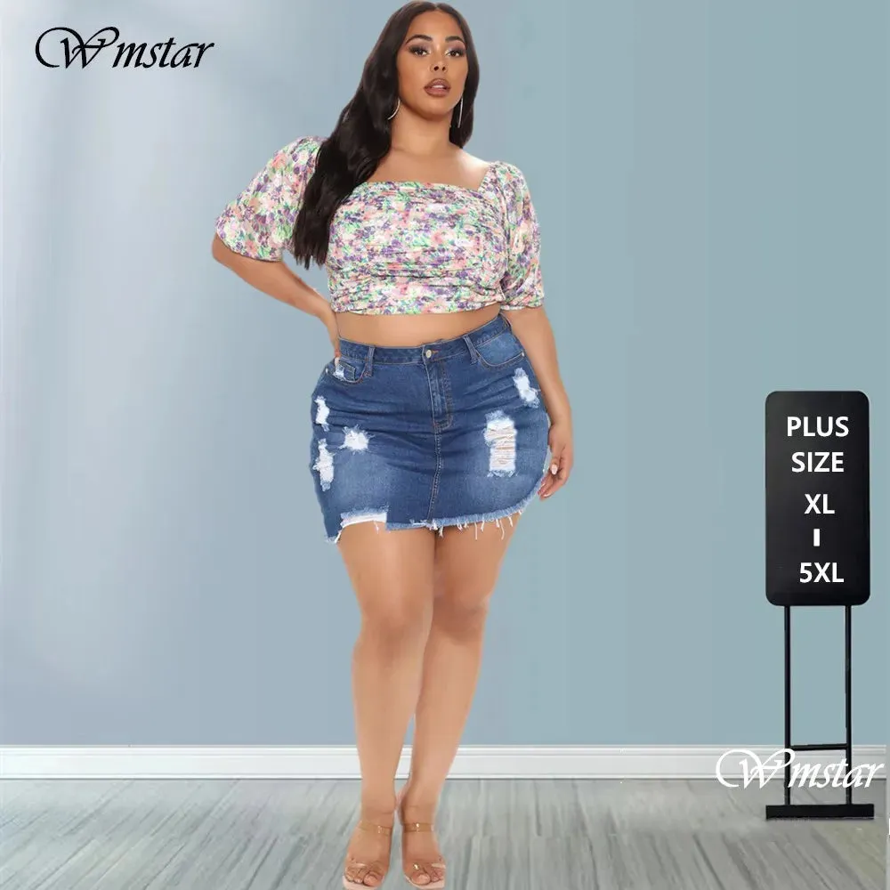 Women's Ripped Fashion Designer 5XL Distress Mini Skirts (Plus Size)