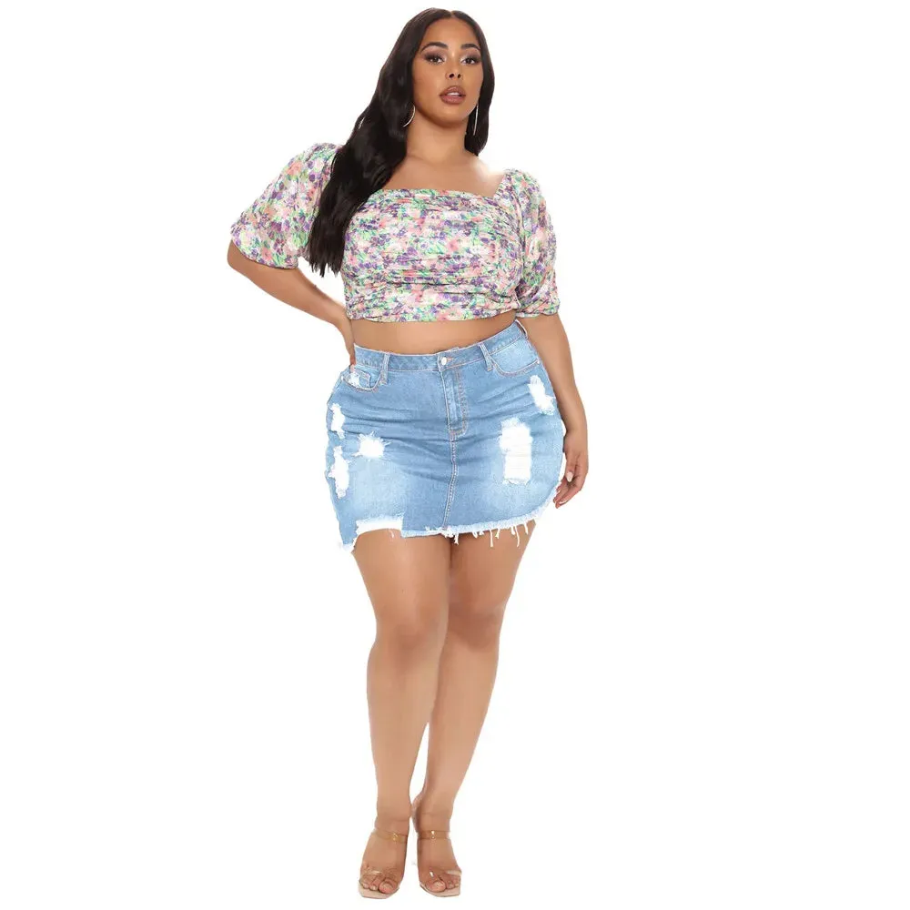 Women's Ripped Fashion Designer 5XL Distress Mini Skirts (Plus Size)