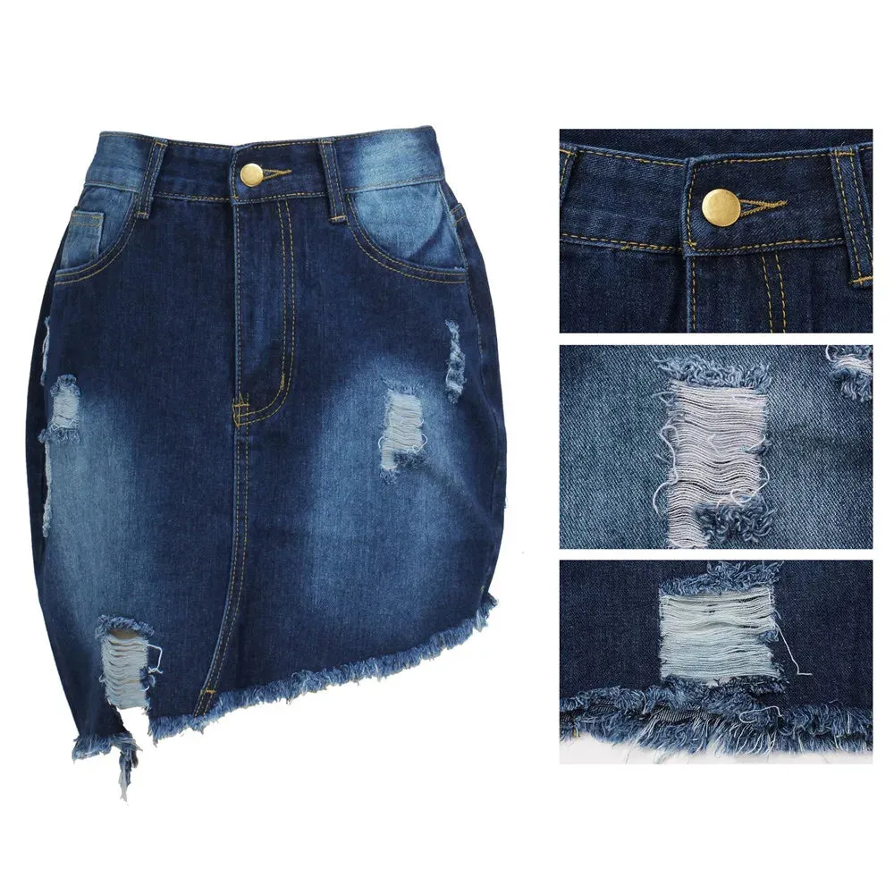 Women's Ripped Fashion Designer 5XL Distress Mini Skirts (Plus Size)