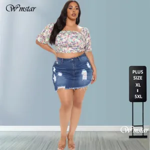 Women's Ripped Fashion Designer 5XL Distress Mini Skirts (Plus Size)