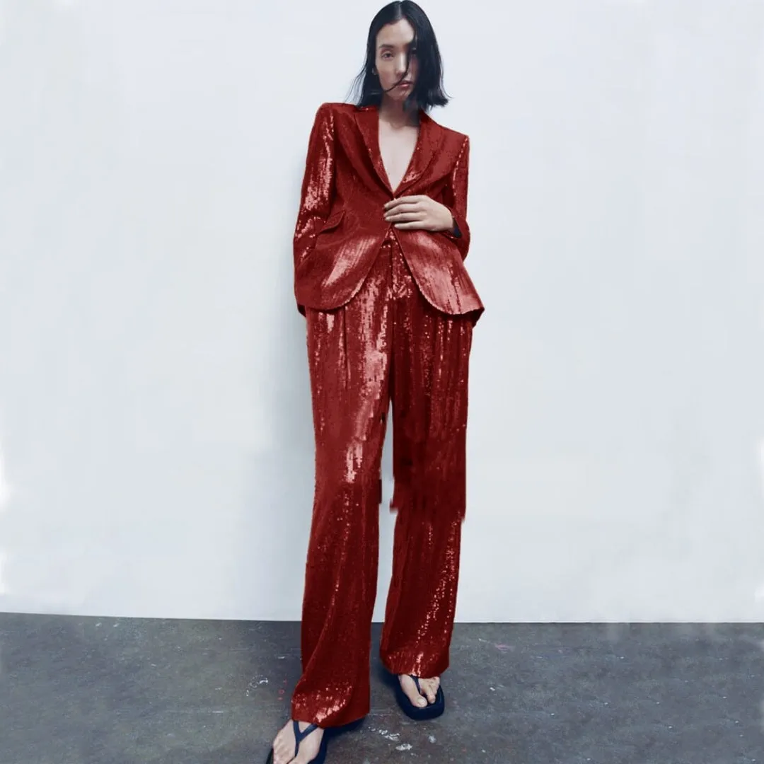 Women's Shiny Sequined Suit 2-piece Suit Slim Fit High-end Custom Prom Formal Set