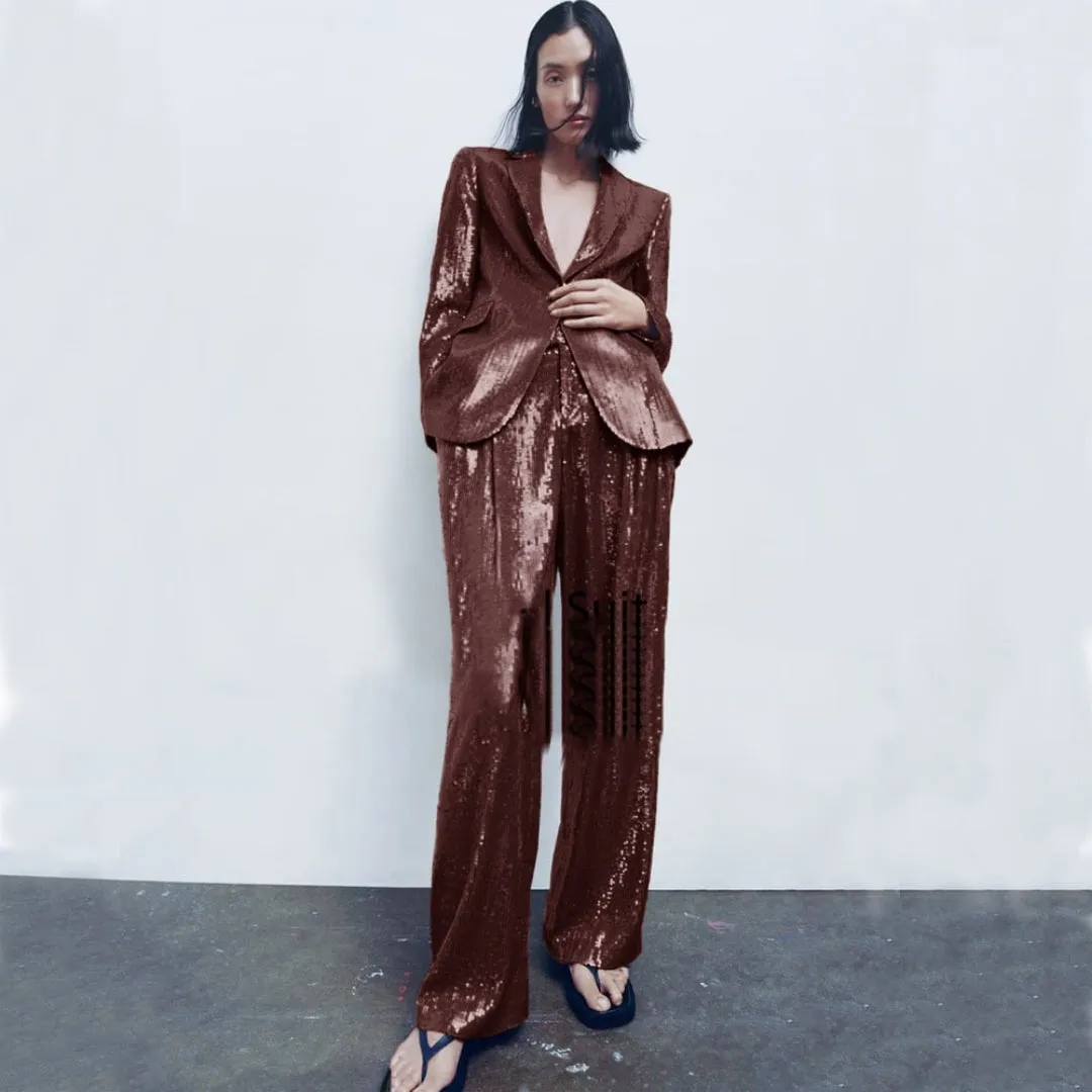 Women's Shiny Sequined Suit 2-piece Suit Slim Fit High-end Custom Prom Formal Set