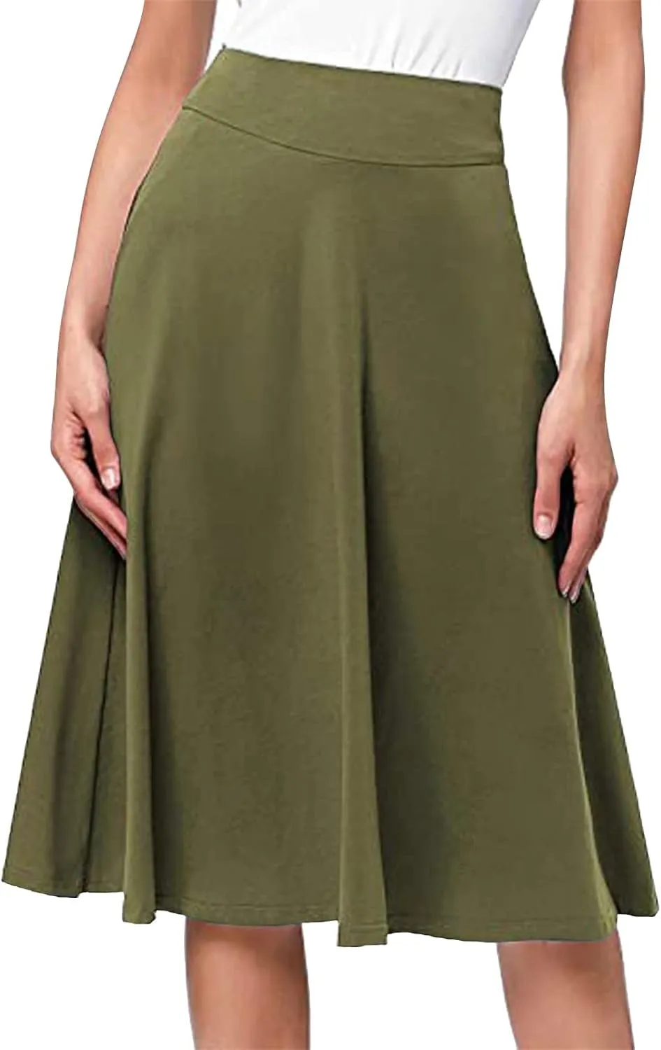 Womens Skirt for Going Out Summer High Elastic Waist Solid Color A-Line Knee Length Maxi Skirts for Women Trendy Clothes