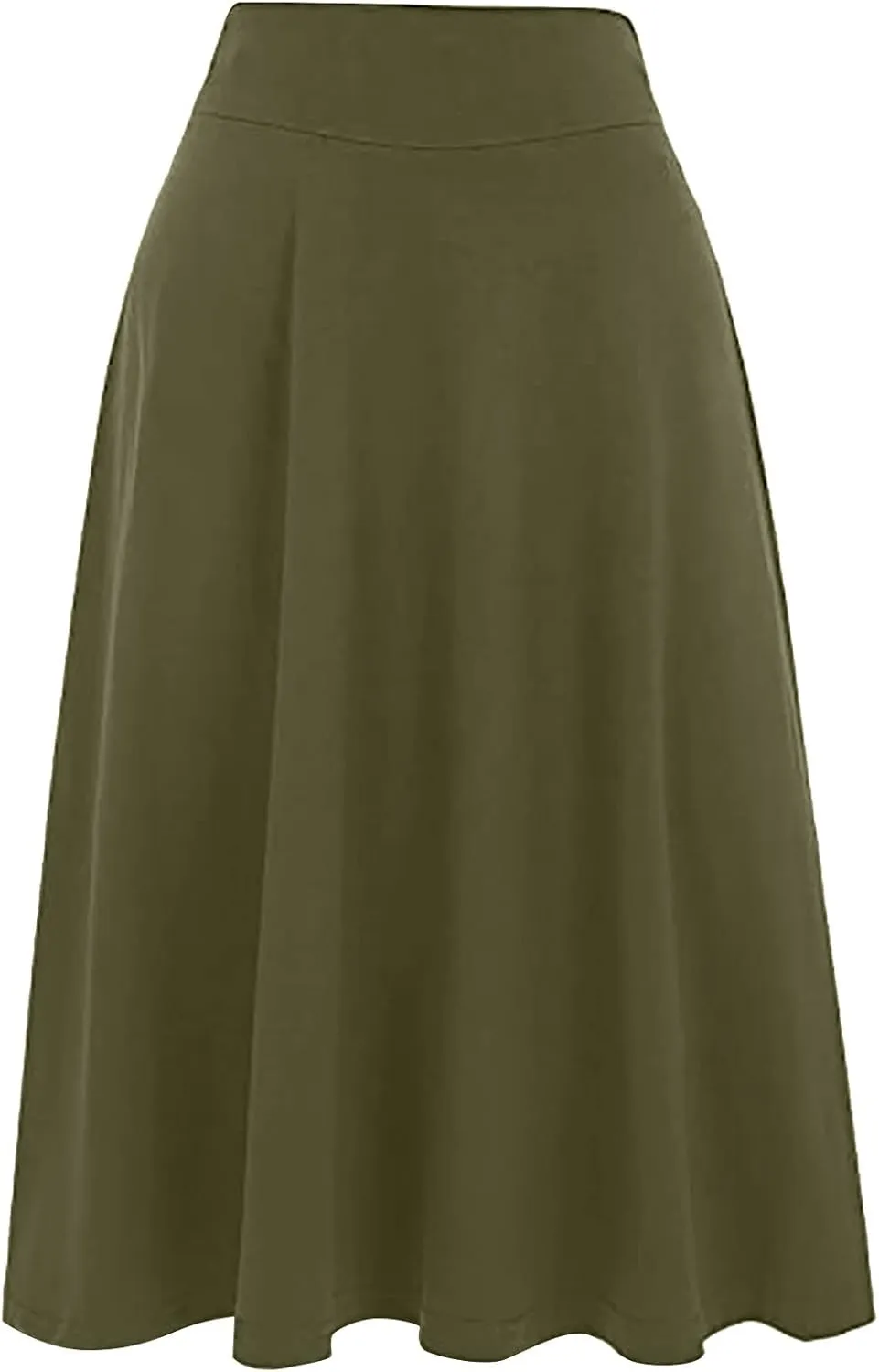 Womens Skirt for Going Out Summer High Elastic Waist Solid Color A-Line Knee Length Maxi Skirts for Women Trendy Clothes