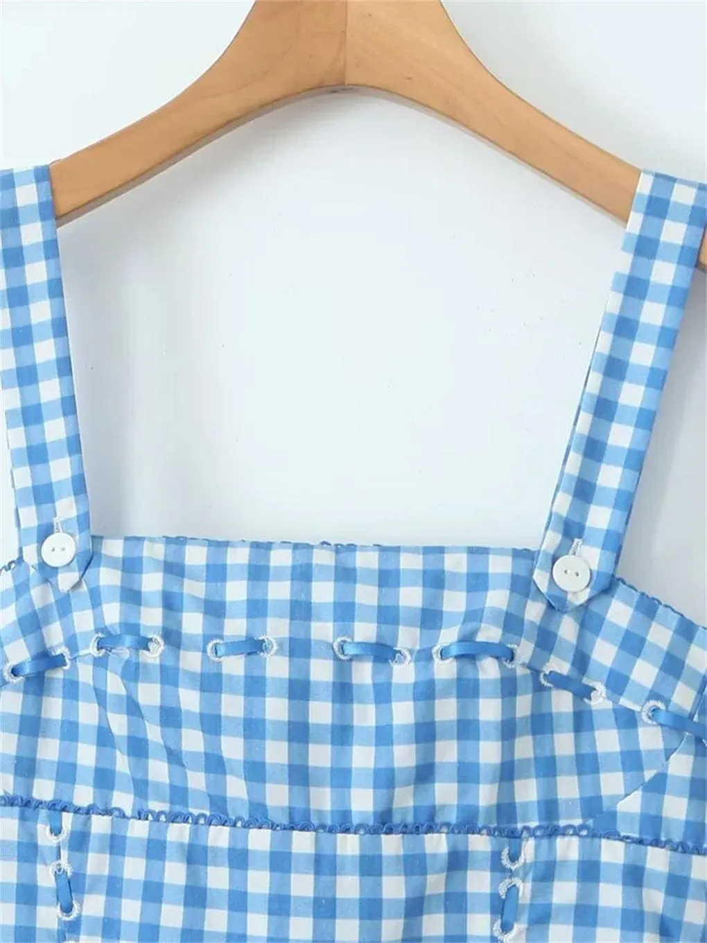 Women's Sleeveless Cocktail Dress Checkered Pocket Square Collar Dresses with Straps and Long Skirt