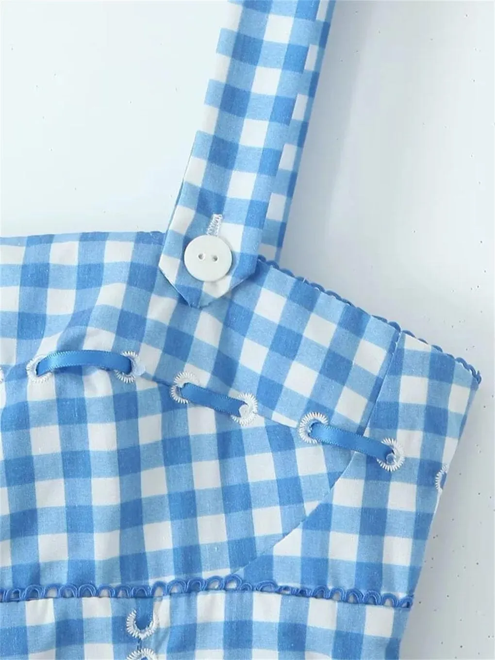 Women's Sleeveless Cocktail Dress Checkered Pocket Square Collar Dresses with Straps and Long Skirt