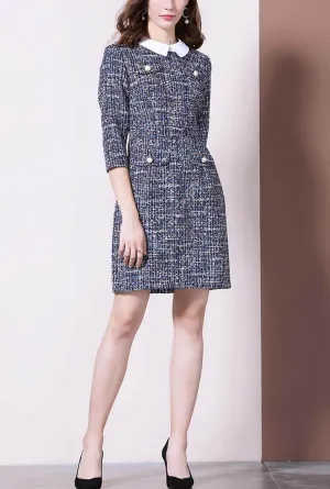 Women's Slim Lapel Collar Tweed Shirt Dress