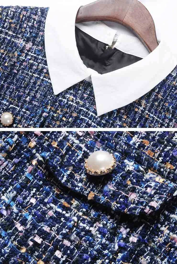 Women's Slim Lapel Collar Tweed Shirt Dress