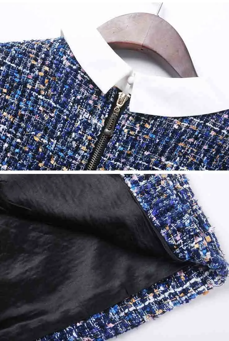 Women's Slim Lapel Collar Tweed Shirt Dress