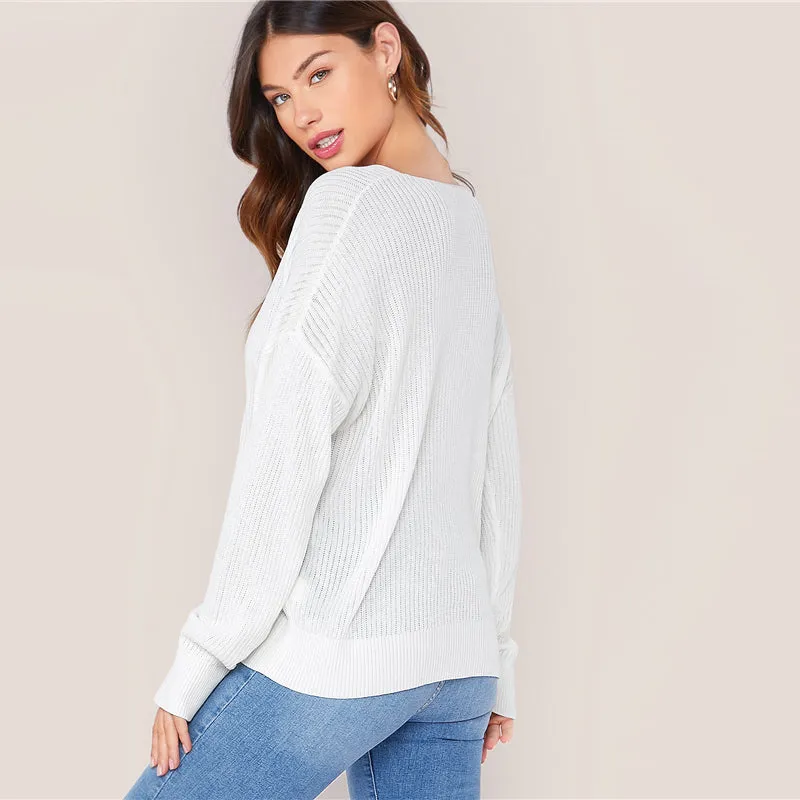 Women's Spring Casual Viscose V-Neck Long-Sleeved Sweater