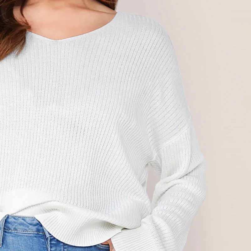 Women's Spring Casual Viscose V-Neck Long-Sleeved Sweater