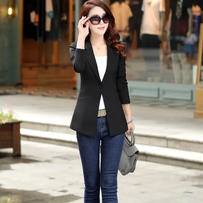 Women's Spring/Summer Slim Polyester Blazer With One Button