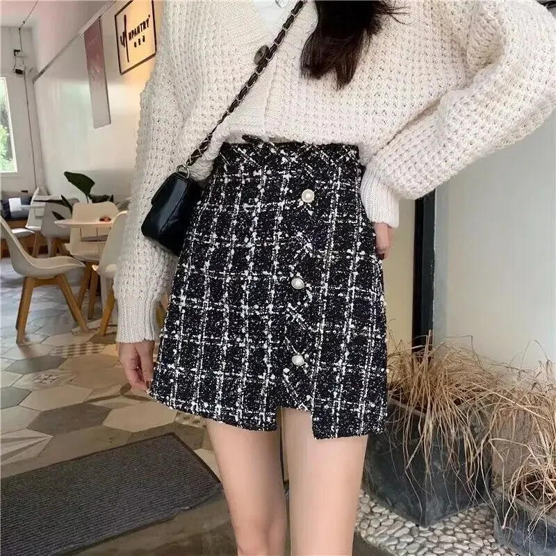 Women's Tartan Fashion Designer Tweed Wool Mini Skirts (Short)