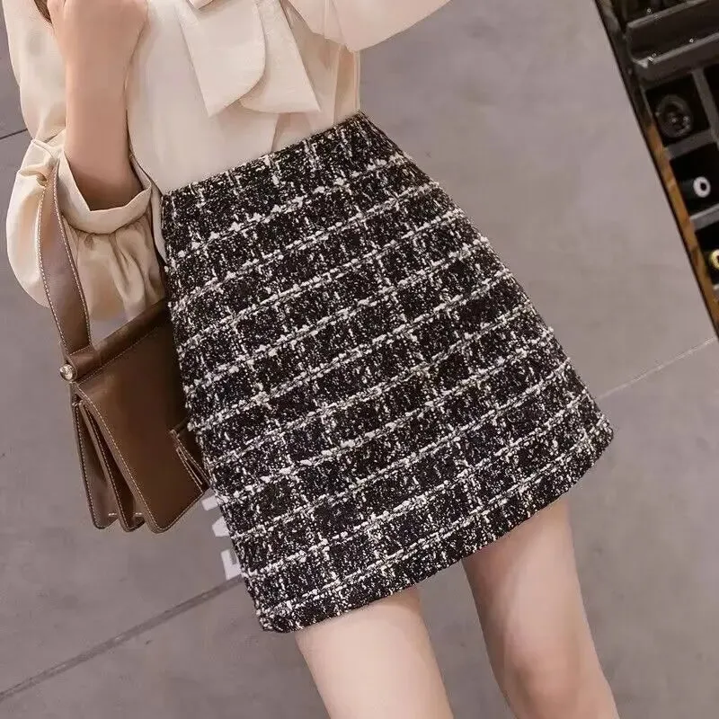 Women's Tartan Fashion Designer Tweed Wool Mini Skirts (Short)