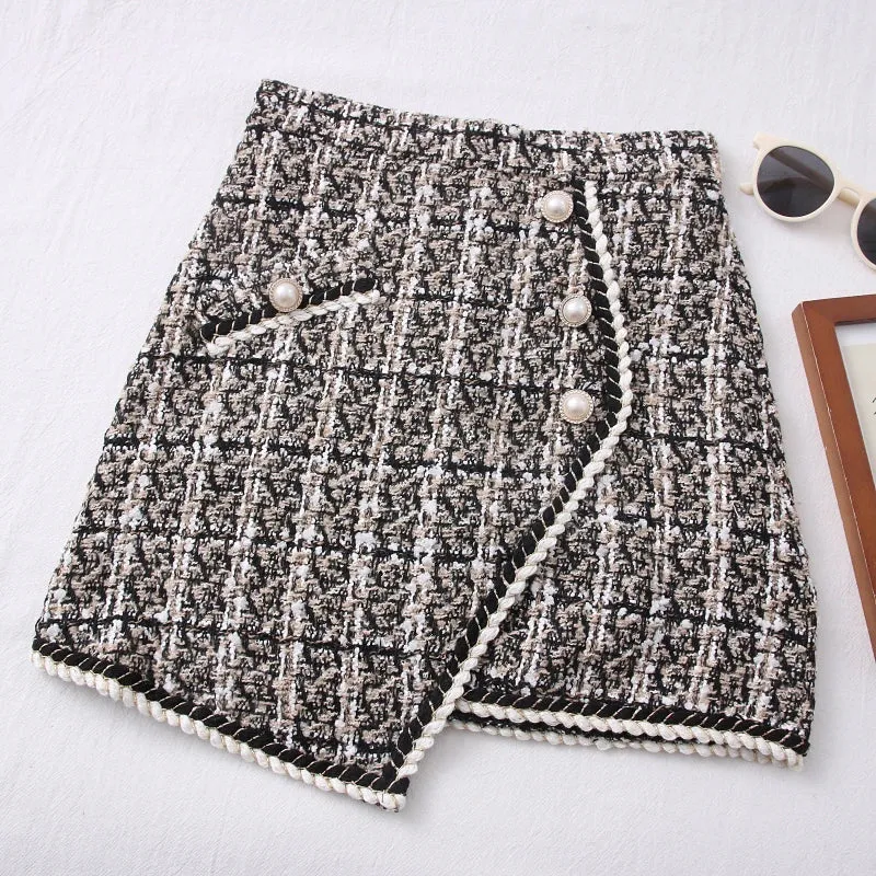 Women's Tartan Fashion Designer Tweed Wool Mini Skirts (Short)