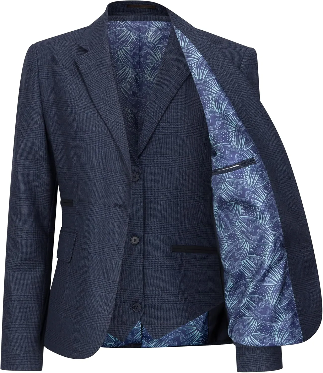 Women's Three-Piece Tailored Fit Suit in Prince of Wales Check