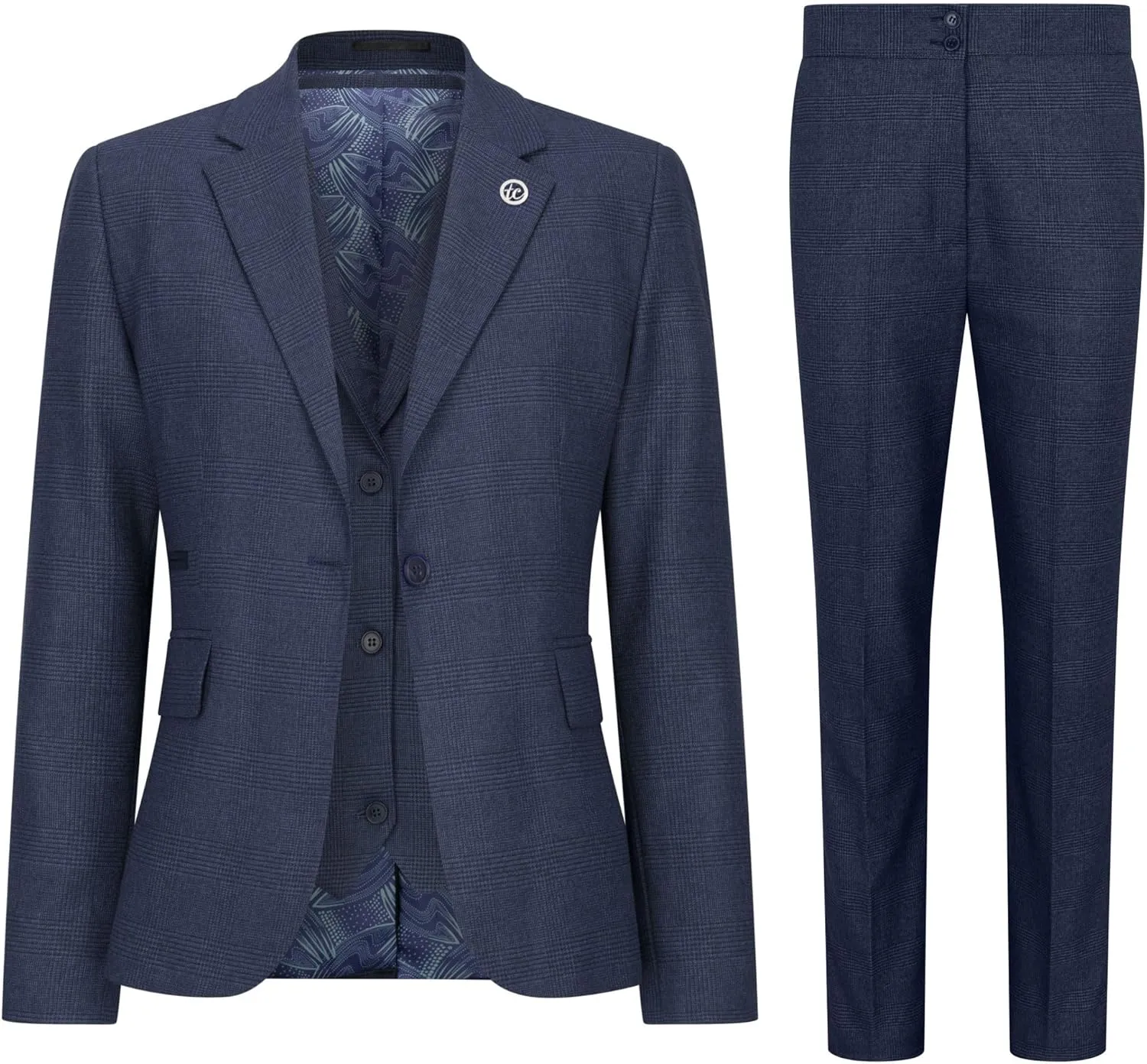 Women's Three-Piece Tailored Fit Suit in Prince of Wales Check