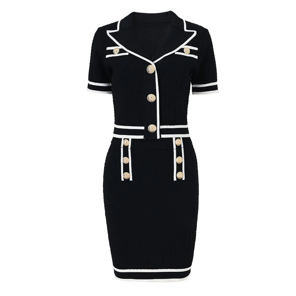 Womens Two Pieces Suit Short-Sleeve Knit V Neck Shirt   Knit Mini Skirt Set
