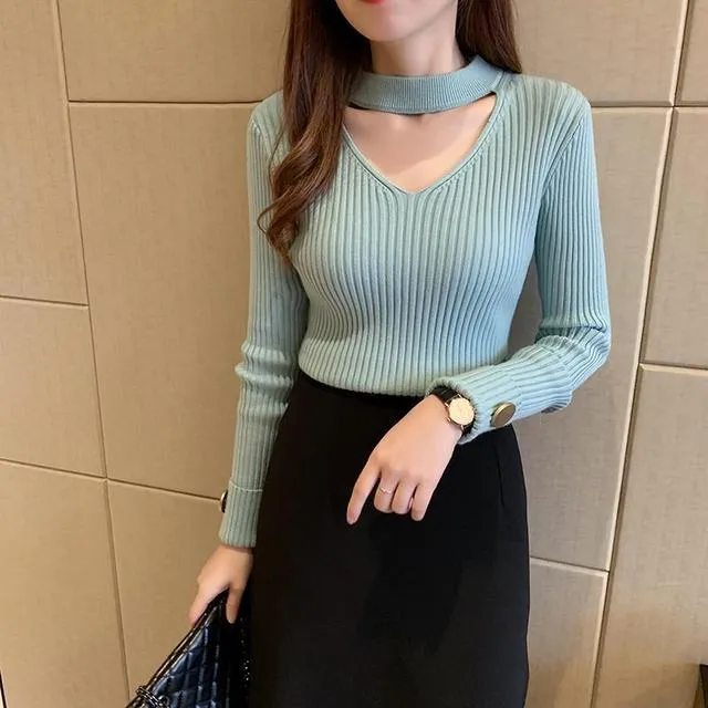 Women's V Neck Slim Fit Sweaters