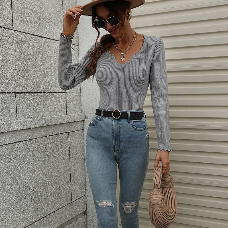 Women's V-neck Tight Jumper Sweater