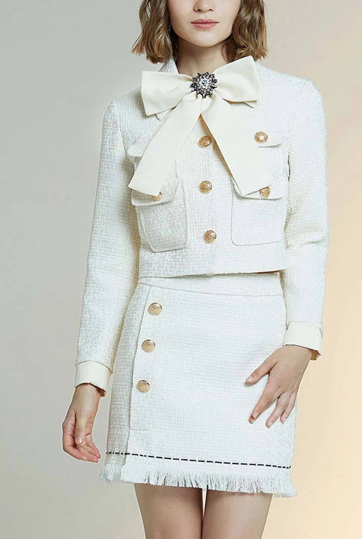 Women's White Jacket   Short Skirt Two Piece Set