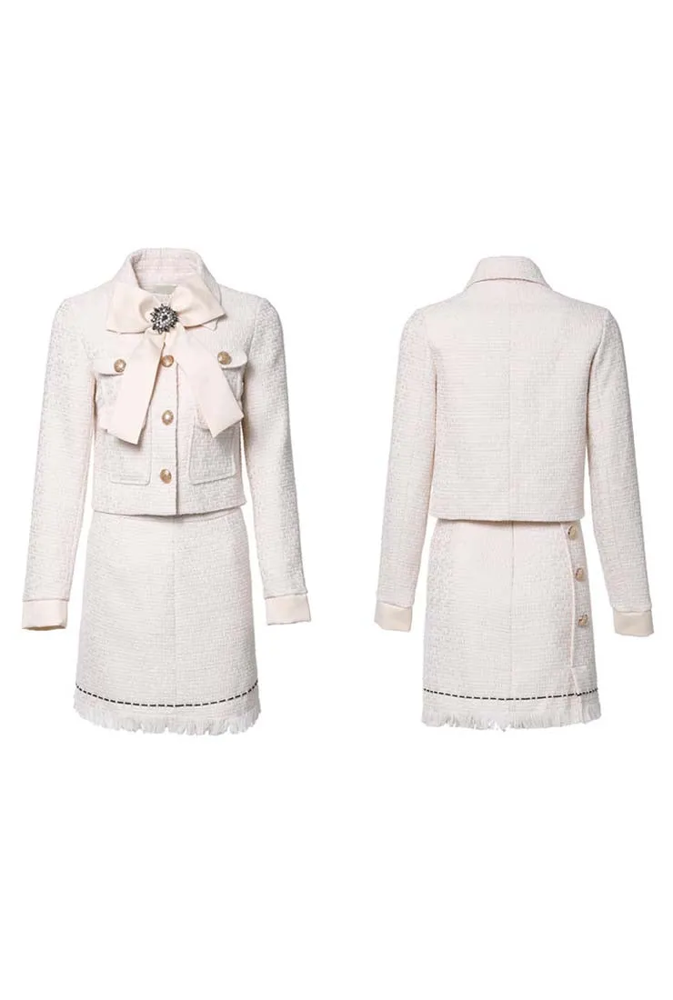 Women's White Jacket   Short Skirt Two Piece Set