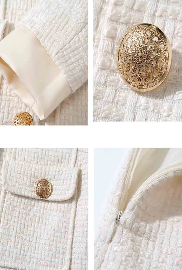 Women's White Jacket   Short Skirt Two Piece Set