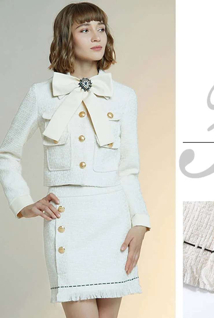Women's White Jacket   Short Skirt Two Piece Set