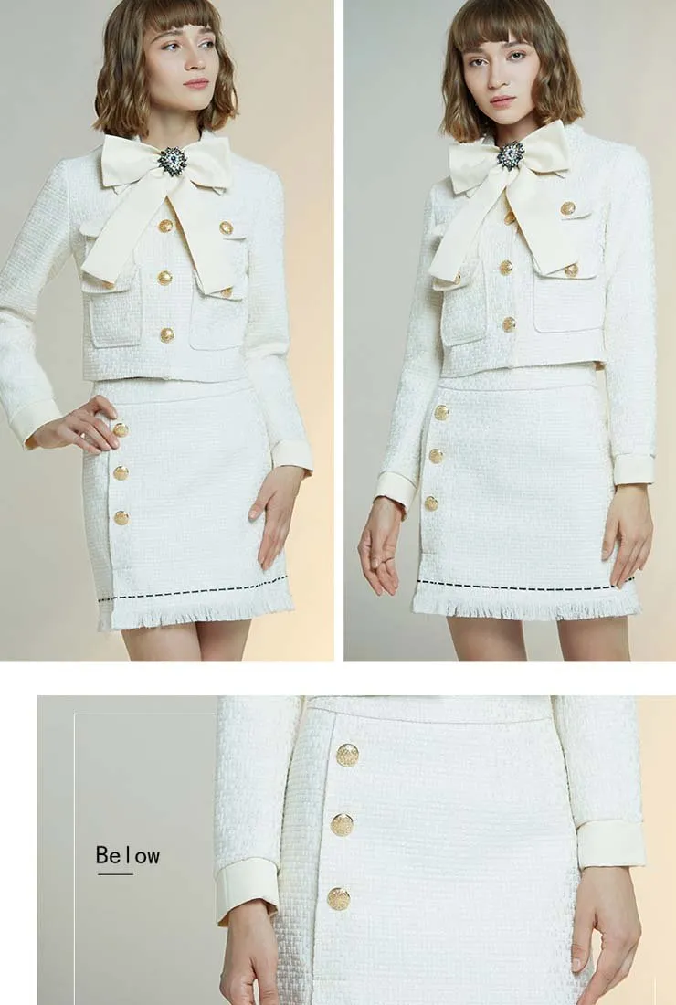 Women's White Jacket   Short Skirt Two Piece Set