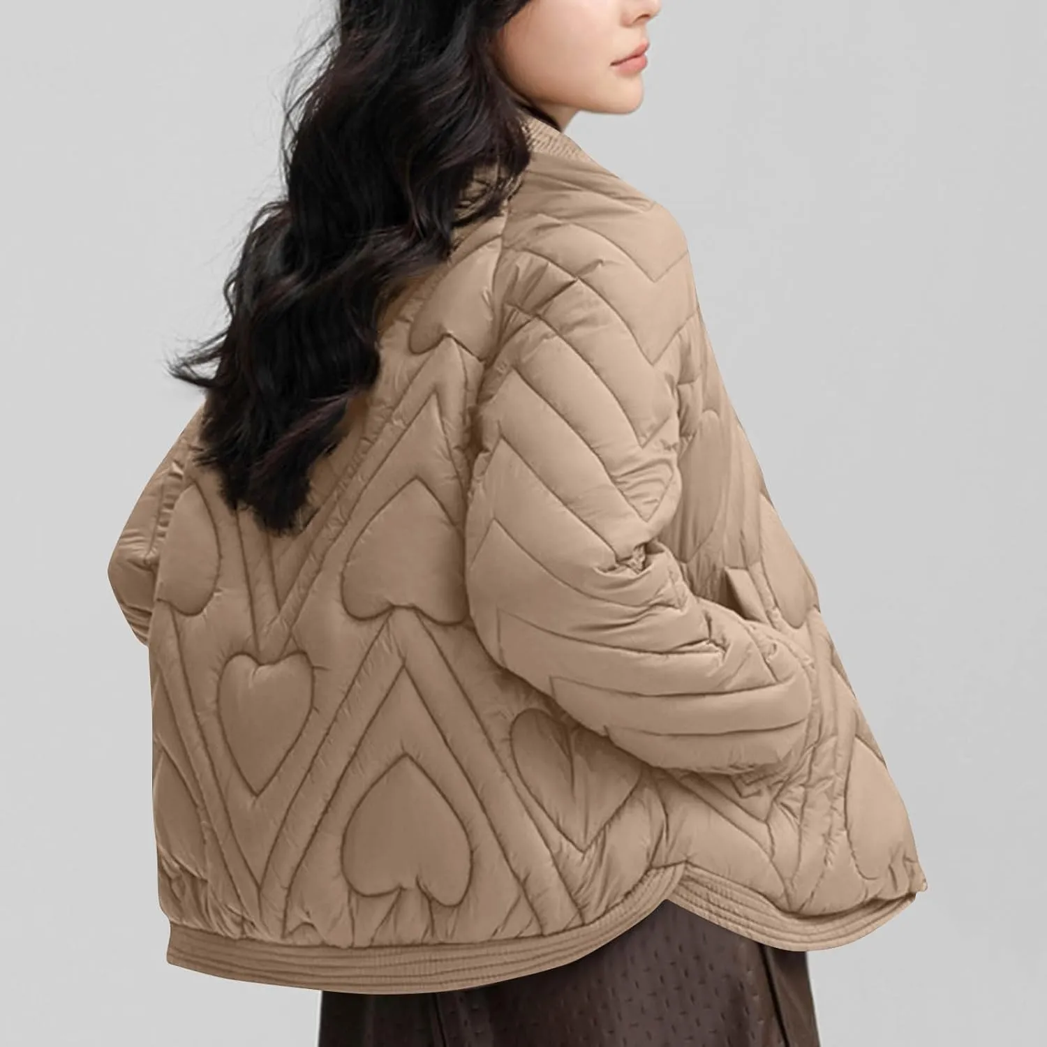 Womens Winter Jacket, Short Puffer Jackets Warm Down Outerwear Casual Long Sleeve Solid Buttom Overcoats